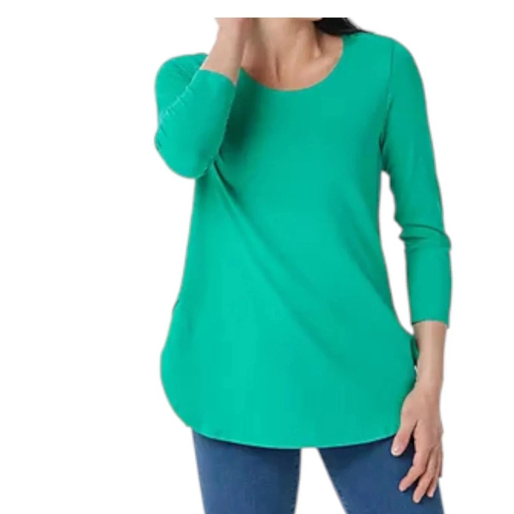 Susan Graver Weekend Essentials Petite Comfy Cotton Tunic Dark Spearmint PXXS
